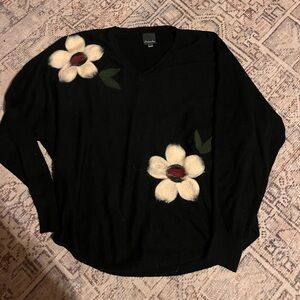 Black Sweater with Floral Accents
